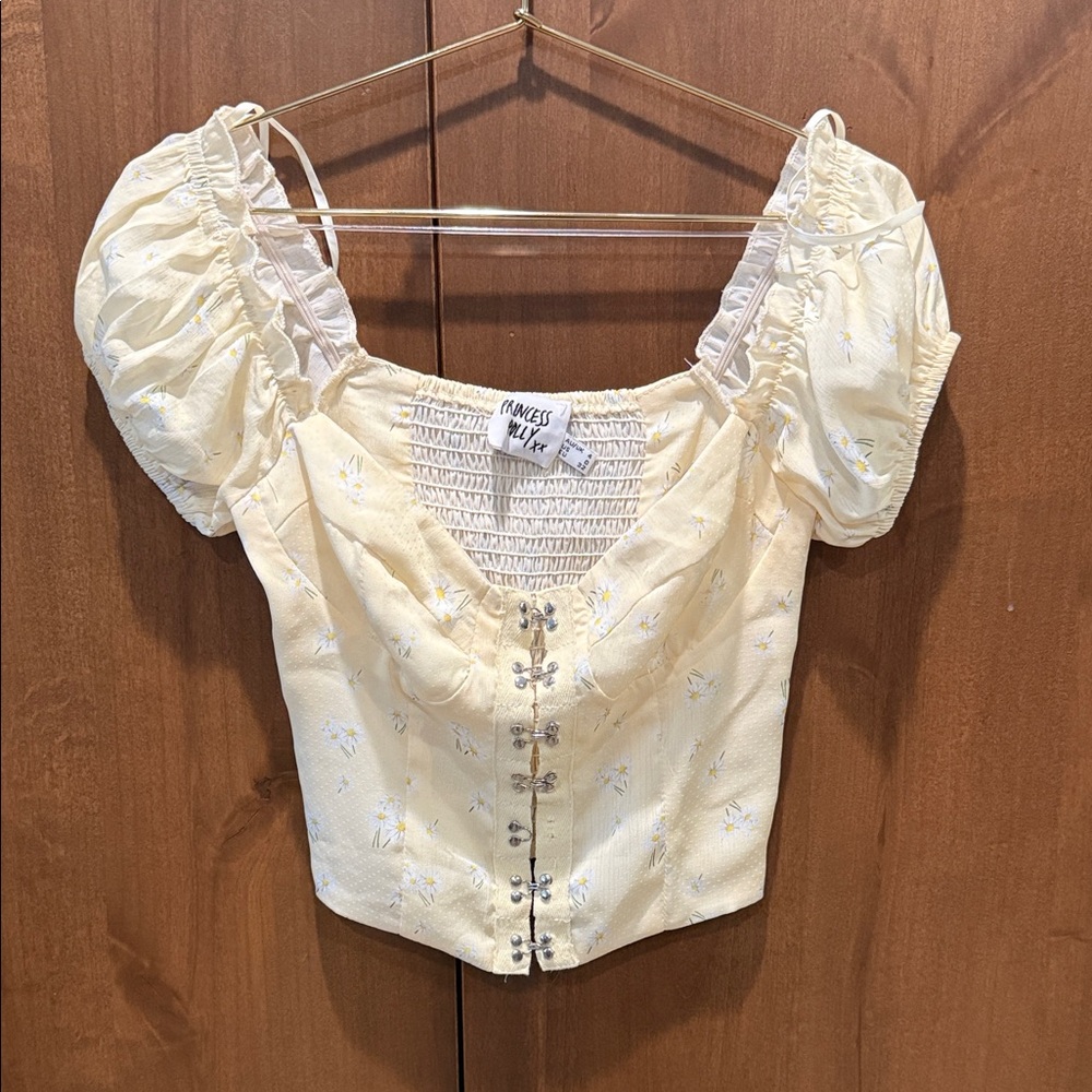 Princess Polly Light Yellow Floral Button-Up Blouse
